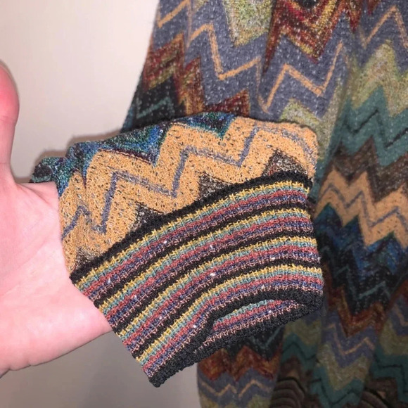 Vintage Cotton Linen Chevron Print Multicolour Crewneck L - Picture 7 of 12